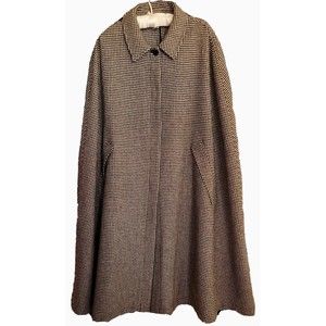 Jones New York Collection Womans Black Ivory Houndstooth Long Cape XL 100% Wool
